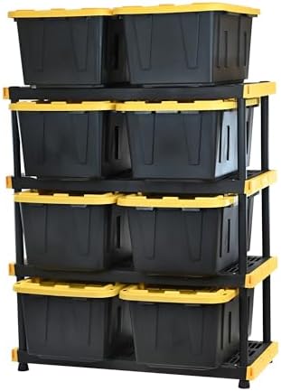 CX Heavy Duty 4-Tier Garage Storage Shelves + 8-pack 27-Gallon Bins & Lids