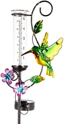 Hummingbird Rain Gauge with 5 Inch Glass Tube, Solar Rain Gauge
