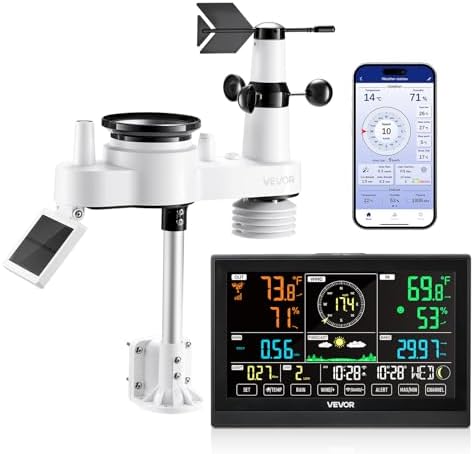 VEVOR 7-in-1 Wi-Fi Weather Station, 7.5-inch VA Display with App, Wireless