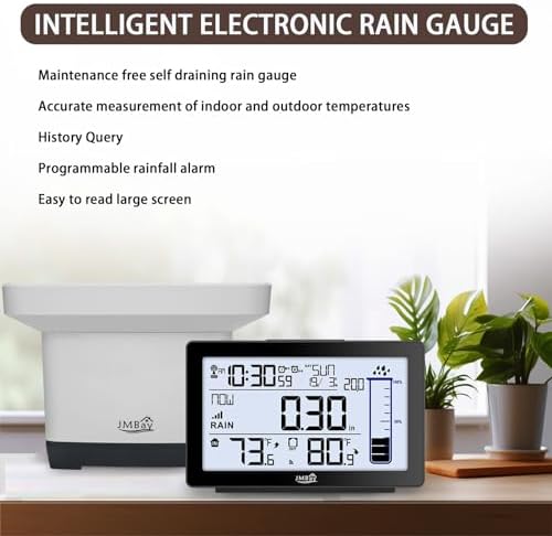 Wireless Rain Gauge Outdoor, Digital Rain Gauge Outdoors Best Rated with Thermometer,Accurate Self-Emptying Rain Measure Gauge for Garden,Remote Electronic Rain Meter,Freeze Proof Rainfall Measurer