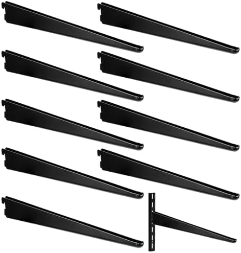 Yalikop 10 Pack Adjustable Shelf Brackets for Double Track System Closet Organization Heavy Duty Wire Shelf Brackets (Black,11.5 Inch)