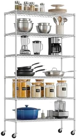 PayLessHere | 6-Tier Wire Shelf with Wheels | 45"x18"x82" | Chrome
