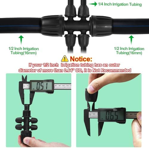 1/2 Inch To 1/4 Drip Irrigation Fittings - 8 Pack Drip Line Irrigation 1/2'' to 1/4'' Barbed Tee Adapter Anti-Drop Lock Nut Barbed Reducer 6 Way Connectors for Drip Irrigation System