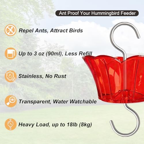 3oz Plastic Ant Moat for Hummingbird Feeder, 2-Pack Red Insect Guards