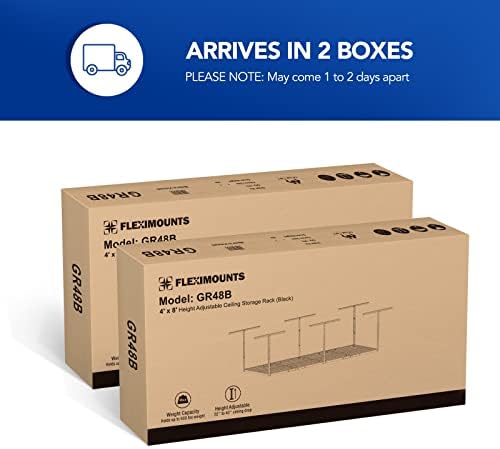 FLEXIMOUNTS 4x8 Overhead Garage Ceiling Storage Rack, 2 Pack, Black
