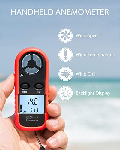 Wintact Digital Anemometer Handheld, Digital Wind Speed Meter 0 to 65mph