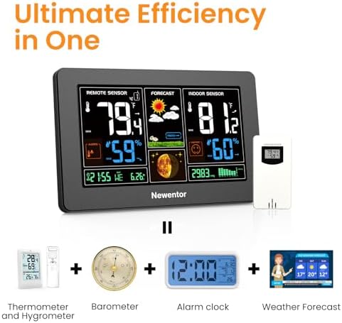 Newentor Weather Station Wireless Indoor Outdoor Thermometer, Black,1Sensor