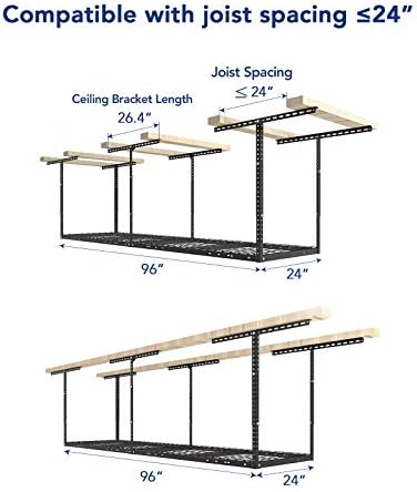 FLEXIMOUNTS 2x8 Overhead Garage Ceiling Storage Rack Organization, Black