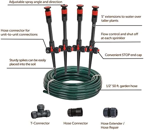 Eden 98063 Multi-Adjustable Flex Design Above Ground Irrigation Garden Sprinkler System,Sprinkler & Hose,DIY Plant Watering Set,(Pack of 4)