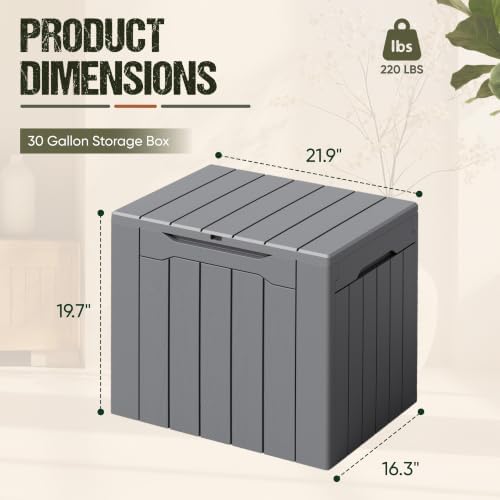 Flamaker Deck Box 30 Gallon, Waterproof Resin Small Storage Box with Lid