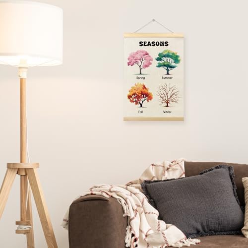 TLESKE Classroom 4 Four Seasons Chart Poster Hanger Frame, Homeschool Hanging Wall Art Decor for Toddlers Kids Room Nursery Playroom, Preschool Prek Learning Educational Poster Print Banner, 12x16