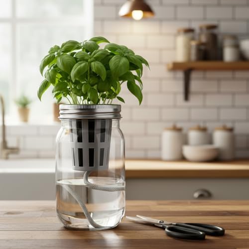 Teenyyou 12 Set Hydroponic Garden Mason Jar Kit Self Watering Herb Hydroponic Planter Starter Kit with Net Pot Garden Flower Plant Growing Gift for Indoor Herbs Windowsill Gardening
