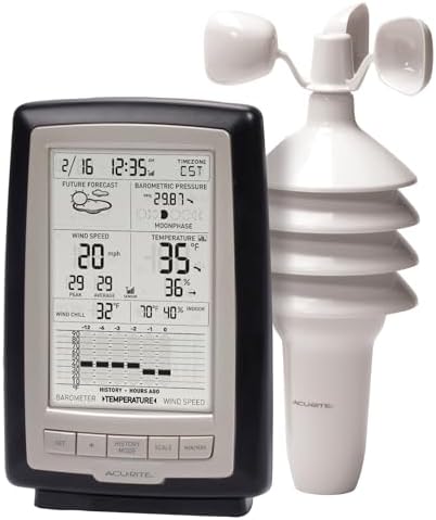 AcuRite Notos (3-in-1) Weather Station with Wind, Temperature, and Humidity (00638A3), Black and Metal