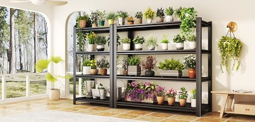 46''W Garage Shelving Heavy Duty Metal Storage Shelves Series, Large Industrial 4tier Shelving Unit for Basement, Business, Factories, Commercial, Warehouse and Workshop (54''Hx46''Wx20''D, Black)