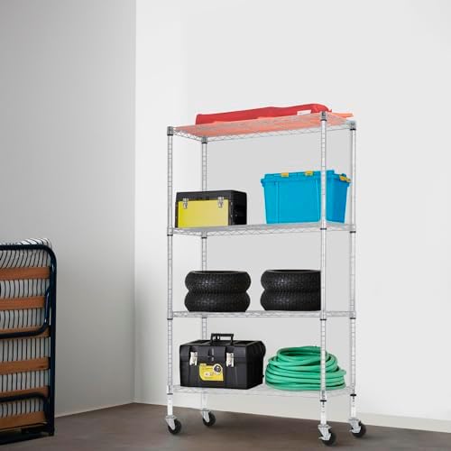 PayLessHere | 4-Tier Wire Shelf | 36"x14"x62" | Chrome | Adjustable Racks | Heavy-Duty Storage Shelves, Holds Upto 1400 lbs | Rust-Resistant, No-Tool Assembly | for Home, Garage Shelving