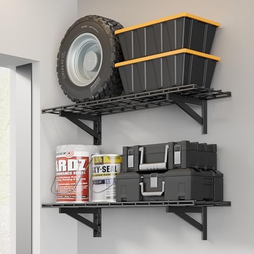 Jusgym 2 Pack Wall Mounted Garage Shelving, 1x4ft, 700lbs Integrated Grid