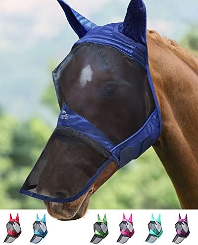 Harrison Howard CareMaster Pro Luminous Horse Fly Mask Large Eye Space Long Nose with Ears UV Protection for Horse Navy Full Size