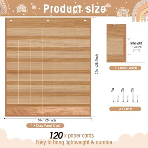 Sinload Classroom Calendar Pocket Chart Wood Color, Neutral Boho