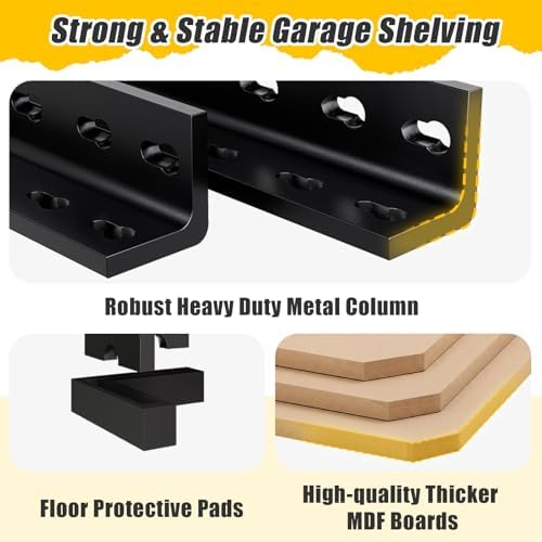 5-Tier Metal Storage Shelves: Heavy Duty Garage Shelving Adjustable Shelves for Storage - Black Utility Rack Shelf for Pantry, Warehouse, Office, Kitchen, 28" W x 12" D x 59" H, 2PCS