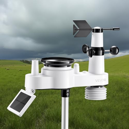 VEVOR 7-in-1 Wi-Fi Weather Station, 7-Inch TFT Display, Wireless Solar Powered Outdoor Sensor, Rain Gauge, Indoor Outdoor for Weather Forecast, Wind Speed Direction, Temperature, Humidity, Rainfall