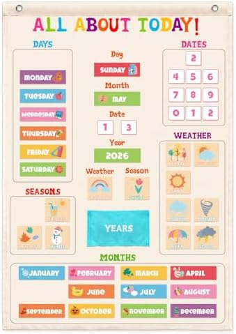 Morning Circle Time Board,Preschool Daily Calendar Learning Chart,Days Week Month Year Weather Seasons Chart for Kids,All About Today Chart for Homeschool Preschool Activities