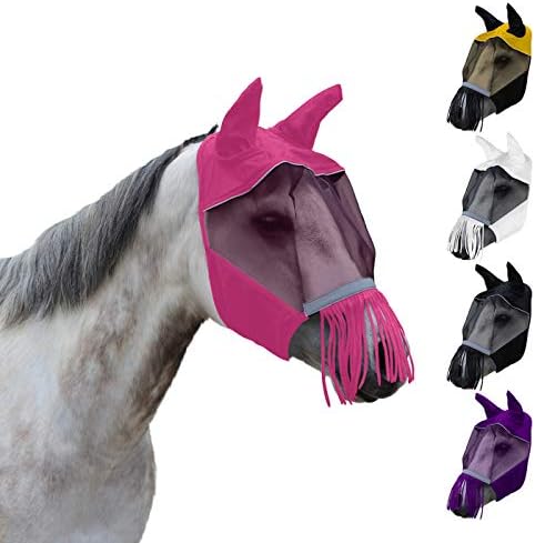 Derby Originals Reflective Safety Horse Fly Mask with Ears and Nose Cover Fringes