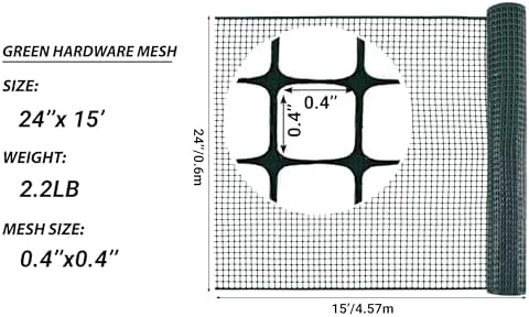 PotatoLife Green Plastic Garden Fence, Hardware Mesh, 24'' x 15'