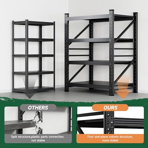Letaya 2000LBS Storage Shelves Heavy Duty,60" H Garage Shelving, 4 Tier Adjustable Utility Display Stands,for Shop,Warehouse,Basement,Black (40" W x 20" D x 60" H)
