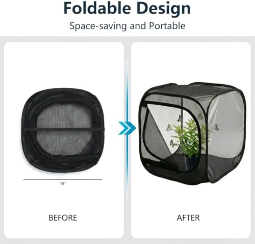 Insect & Butterfly Habitat Cage, Portable Pop-Up Terrarium with Mesh Sides, Bug Catching & Observation Enclosure for Caterpillars, Small Insects, Outdoor & Classroom Use, 16 Inches Tall