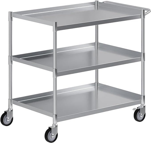 3 Shelf Stainless Steel Tubular Utility Cart | Metal Utility Cart on Wheels with Handle | NSF Certified | (21" Wide X 33" Long X 33" High)