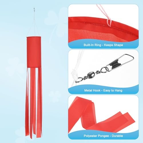 M METERXITY 1-Pack Windsock Flag, Colorful Wind Socks for Garden/Yard/Patio/Home Decor, Spring Summer Fall Winter Outdoor Hanging Decoration [39.4 in / 100cm, Red]