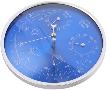 GOWENIC Wall Hanging 3 in 1 Thermometer Barometer Hygrometer, Indoor Outdoor Weather Instrument with Fahrenheit Scale, All Season Accurate Measurement, 180mm Diameter, Blue