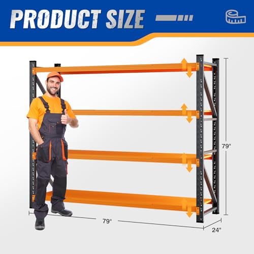 BYNSOE 78.8" W Storage Shelves 7000lbs Garage Metal Shelving Heavy Duty Garage Shelves Adjustable Storage Shelves for Industrial, Factory, (Black Orange, 78.8" W X 24" D X 78.8" H)