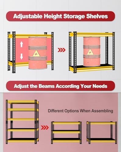Garage Shelving Heavy Duty, 2200 Lbs Loads Garage Storage Shelves Heavy Duty, 5-Tier Metal Shelving Units and Storage for Basement, Retiple Tanks,40''Wx18 Dx72 H,Yellow