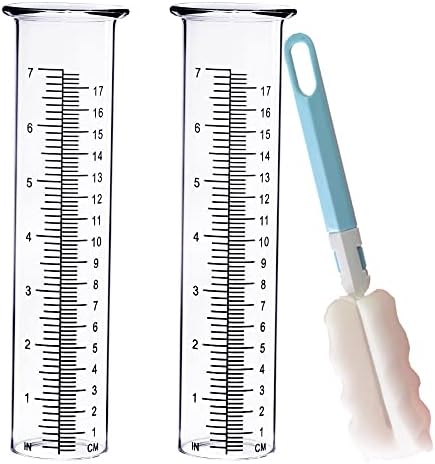 BIUWING 7 inch Rain Gauge Replacement Tube Glass for Yard Garden and Outdoor Home, with Tube Brush, Best Rated,2 Packs