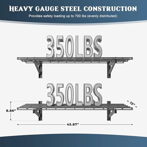 Jusgym 2 Pack Wall Mounted Garage Shelving, 1x4ft, 700lbs Integrated Grid