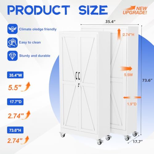 GAIOUS 73.6" Tall Metal Storage Cabinet with Lock and Wheels, File Cabinet