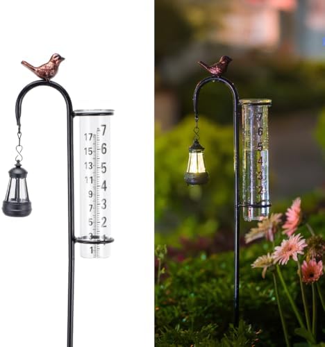 Hummingbird Rain Gauge Outdoor, Solar Rain Gauge