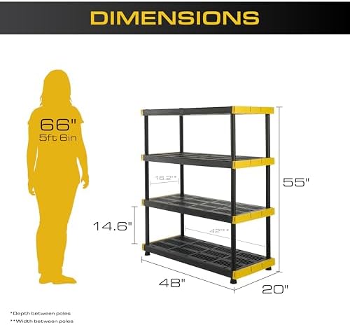CX 4-Tier Heavy Duty Plastic Storage Shelves for Garage Organization