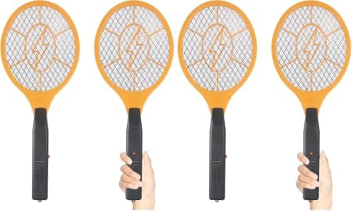 Electric Fly Swatter Handheld Bug Zapper - Indoor Outdoor Zapping Racket for Pest Mosquito & Flies - Battery Powered Safe to Touch with 3-Layer Safety Mesh, Standard Size, Pack of 4