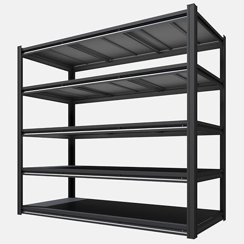 Extra Big/Wide 72" H x 62.12" Wide x 24" D Adjustable Industrial Metal/Steel 5-Shelf-Storage-Rack Heave Duty Utility Tall Garage/Warehouse Shelving Shelves Unit/System for Bin/Shed, Black