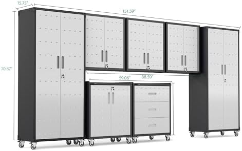 Garage Cabinet System | Heavy Duty Steel All-in-One Modular Garage Cabinet Set for Ultimate Workshop Organization | Easy Assembly Garage Storage Cabinets & Tool Bench