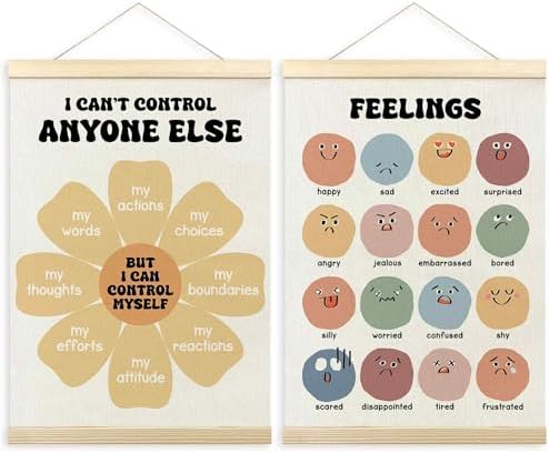 TLESKE Mental Health Feelings Emotions Chart Poster Hanger Frame for Toddler Kid Classroom Set of 2, Homeschool Wall Art Decor for Nursery Playroom, Preschool Prek Learning Educational Poster, 12x16