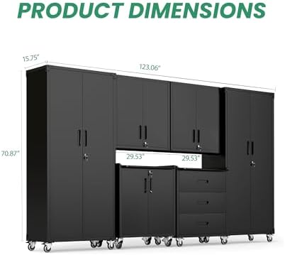 Garage Cabinet System | Heavy Duty Steel All-in-One Modular Garage Cabinet Set for Ultimate Workshop Organization | Easy Assembly Garage Storage Cabinets & Tool Bench
