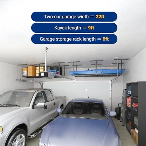 FLEXIMOUNTS 3x8 Overhead Garage Ceiling Storage Rack, 2 Pack, Hammertone
