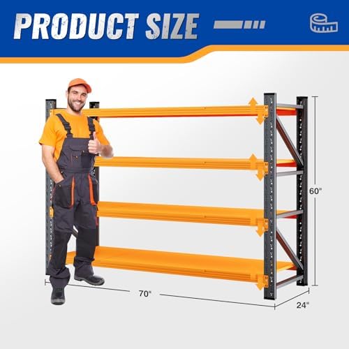 BYNSOE 60" W Storage Shelves 5000lbs Garage Metal Shelving Heavy Duty Garage Shelves Adjustable Storage Shelves for Industrial, Factory, (Black Orange, 60" W X 24" D X 70" H)