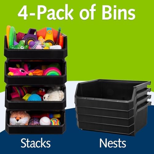 ReadySpace Extra Large Stackable Plastic Storage Bins, 4-Pack, Black