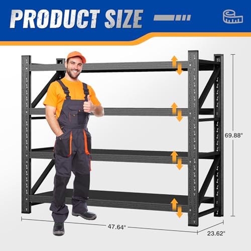 BYNSOE 48" W Storage Shelves 3000lbs Garage Metal Shelving Heavy Duty Garage Shelves Adjustable Storage Shelves for Industrial, Factory,48" W X 24" D X 69" H
