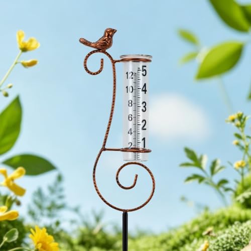 Hummingbird Rain Gauge Outdoor, 7 Inch Tube Metal Rain Gauge