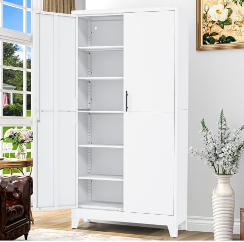 GAIOUS 79" Tall Metal Storage Cabinet with Lock,2 Door Steel Bookcase White